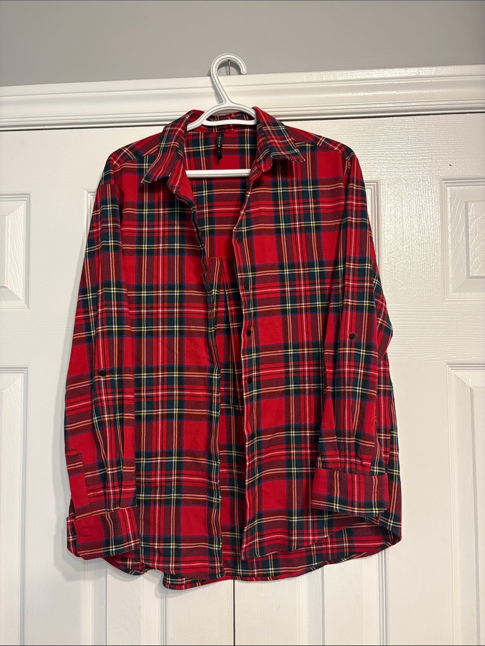 Women's Red Plaid Button-Down Shirt